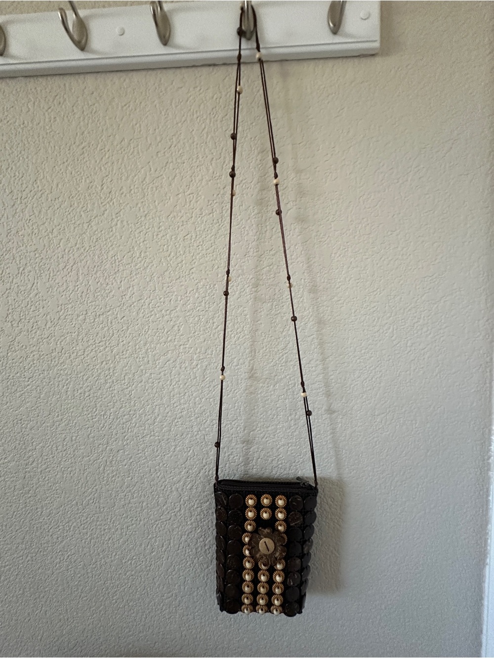 Handcrafted coconut shell crossbody bag